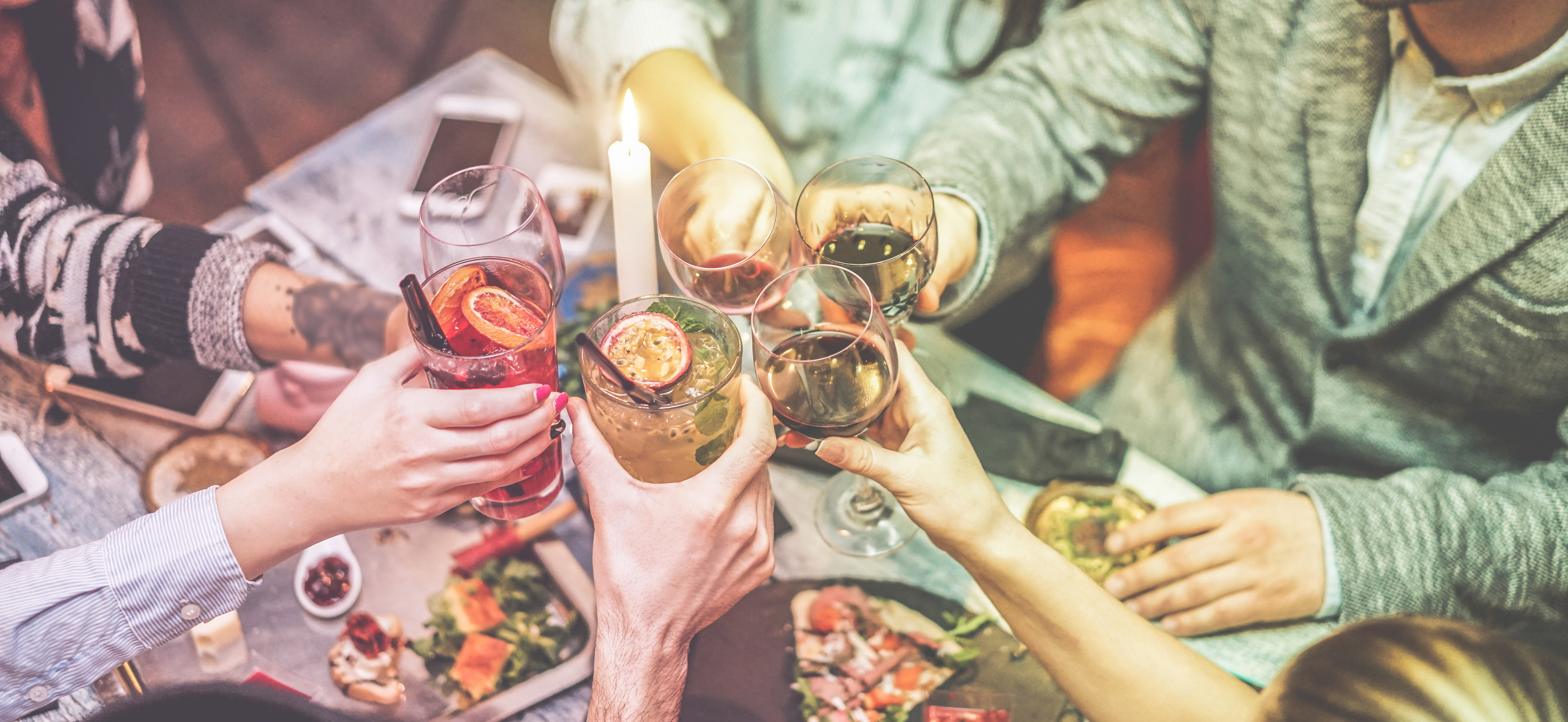 Group cheers of sweet drinks