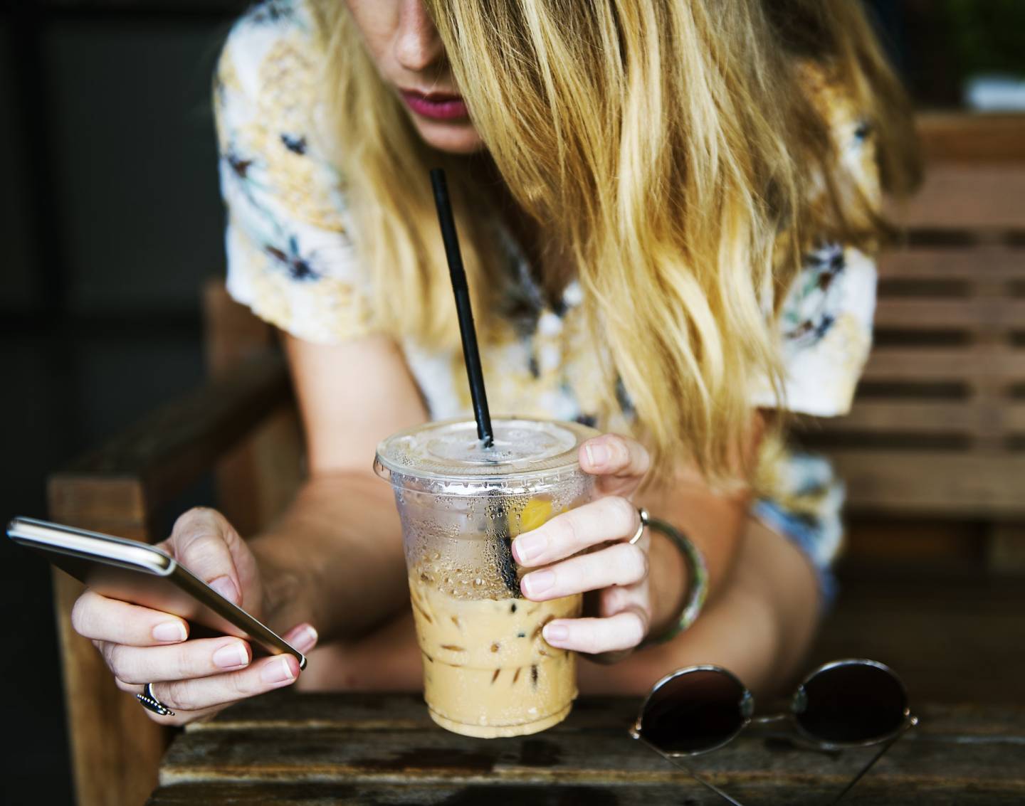 girl drinking cold coffee